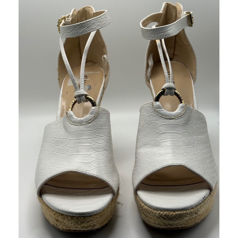 Guess Hadwinn-R White Snakeskin Espadrille Wedge Sandals Womens 11M WGHADWINN-R